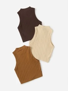 SHEIN EZwear Mùa hè 3 - Miếng Cổ giả Gân đan Thon gọn Cơ sở Áo ba lỗ - Nhiều màu - Xem 2