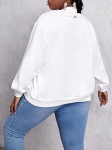 Áo nỉ Plus Size Cắt ra màu trơn Giải trí - trắng - Xem 2