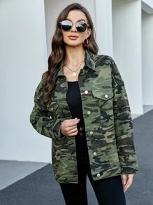 Cazadora mezclilla con estampado de camuflaje de hombros caídos - Multicolor - Ver 3