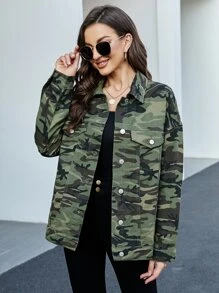 Cazadora mezclilla con estampado de camuflaje de hombros caídos - Multicolor - Ver 5