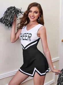 3pack Cheerleader Costume Set With Skirt & Cheer Sticks - Black - View 2