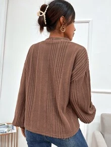 SHEIN Frenchy 小高領落肩T恤 - 摩卡棕 - 查看 2