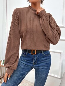 SHEIN Frenchy 小高領落肩T恤 - 摩卡棕 - 查看 3