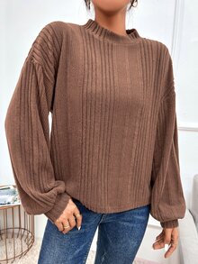 SHEIN Frenchy 小高領落肩T恤 - 摩卡棕 - 查看 4