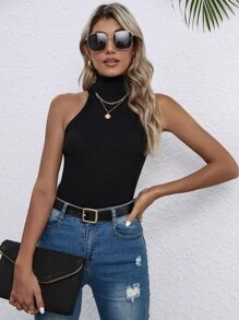 SHEIN Unity Áo dệt kim nữ Gân đan màu trơn Thanh lịch - màu đen - Xem 5