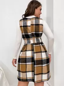 SHEIN Unity 加格子图案褶皱下摆连衣裙（不含 T 恤），适合冬季 - 彩色 - 查看 2