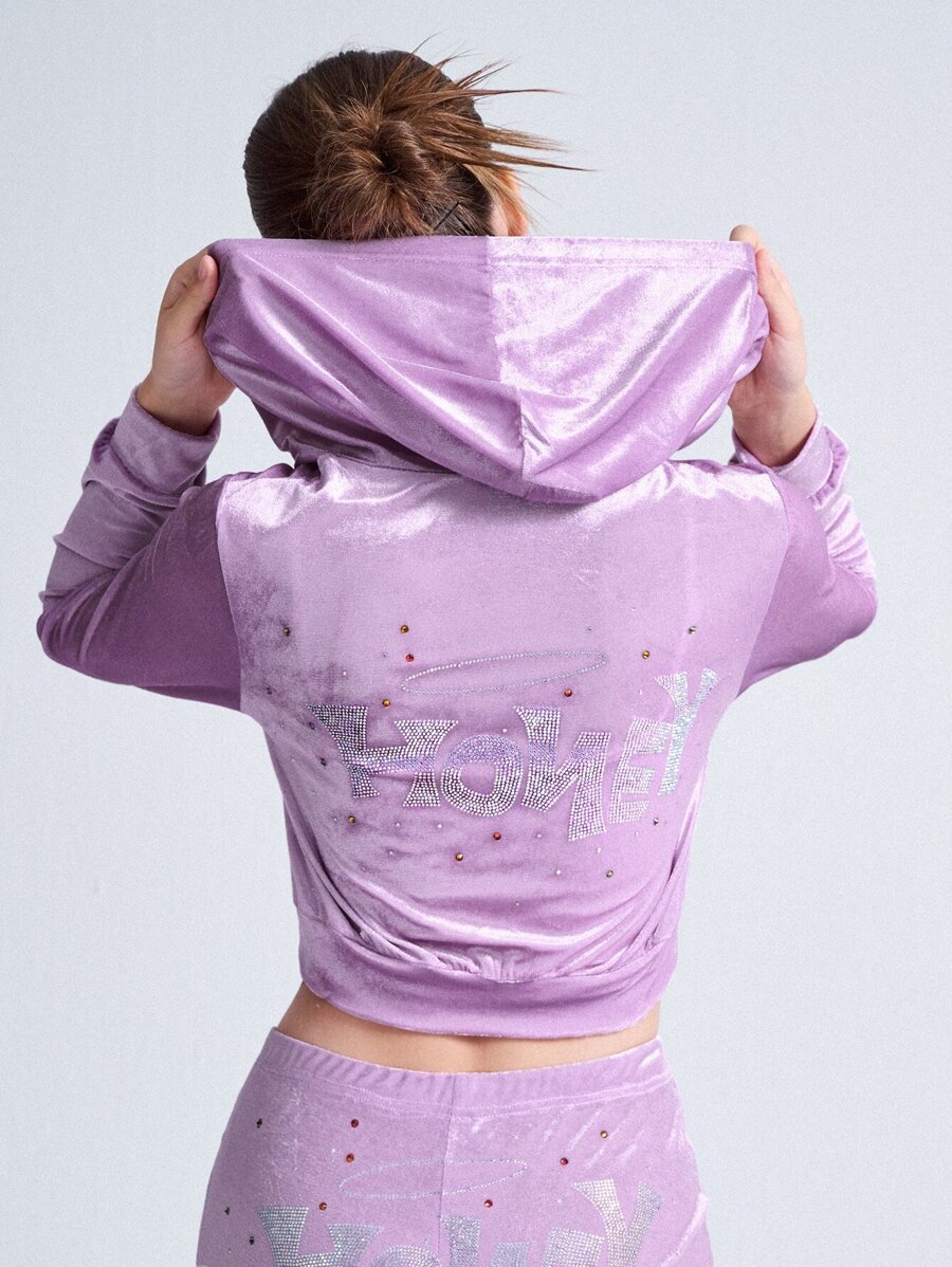 SHEIN ICON Sudadera 90s con diamante de imitación con estampado de letra de terciopelo