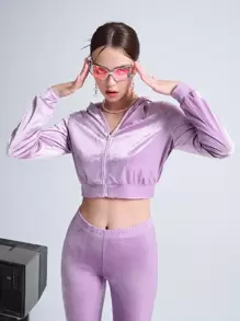 SHEIN ICON Sudadera 90s con diamante de imitación con estampado de letra de terciopelo