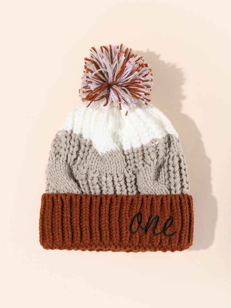 EMERY ROSE Gorro con diseño de pompón de color combinado - Multicolor - Añade 2