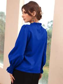 Modelyn Blusa con fruncido de manga con volante fruncido de cuello con cordón - azul real - Ver 2