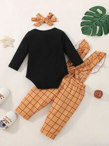 Bebé Body unicolor & Overol con estampado de cuadros ribete con fruncido con diadema - Multicolor - Ver 2