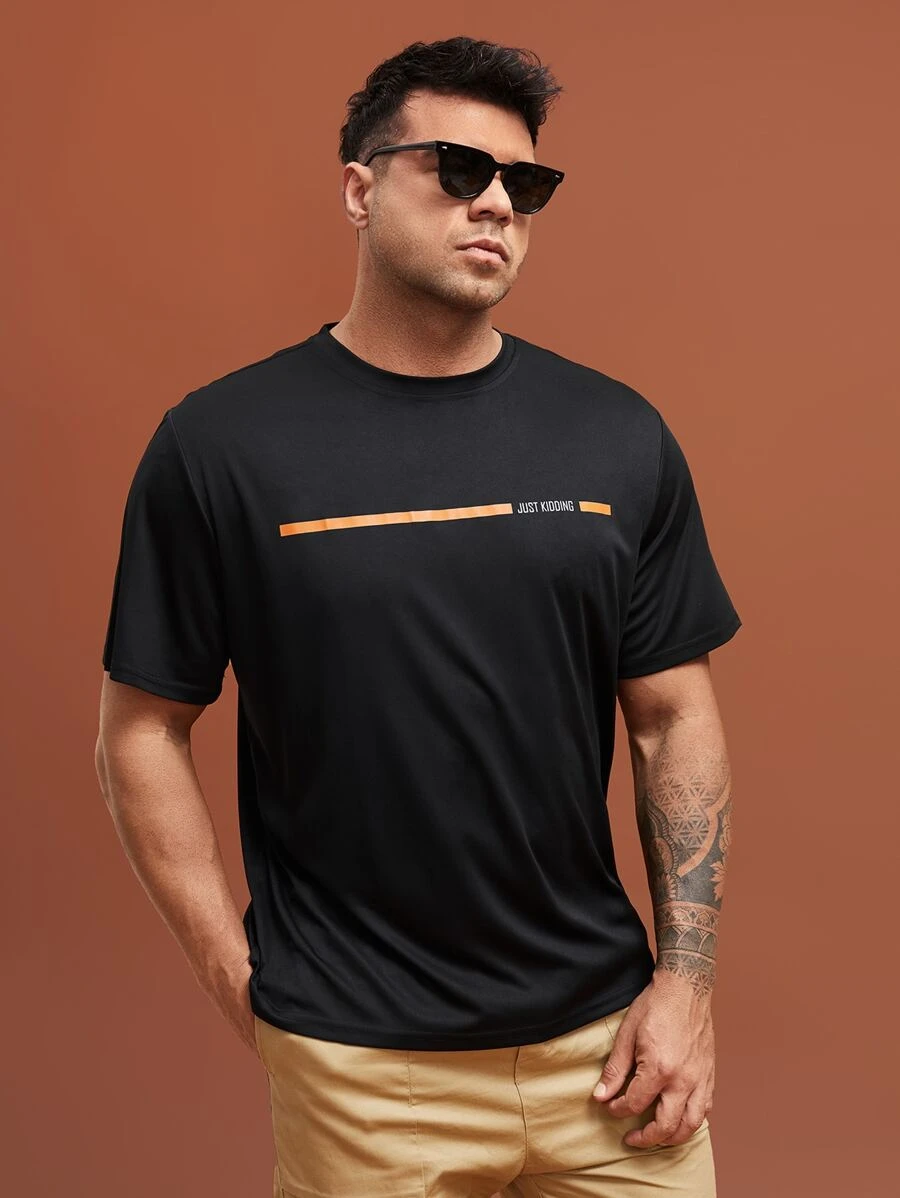 Manfinity Hombres Camiseta con estampado de slogan - Negro - Ver 1