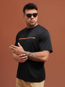 Manfinity Hombres Camiseta con estampado de slogan - Negro - Ver 3