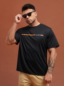 Manfinity Hombres Camiseta con estampado de slogan - Negro - Ver 4