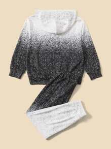 SHEIN 男孩字母圖案連帽衫和腰部抽繩衛褲 - 黑與白 - 查看 2