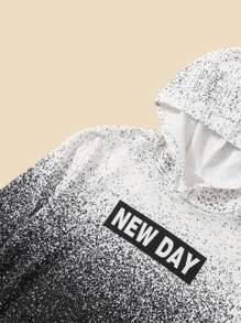 SHEIN 男孩字母圖案連帽衫和腰部抽繩衛褲 - 黑與白 - 查看 3