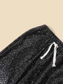 SHEIN 男孩字母圖案連帽衫和腰部抽繩衛褲 - 黑與白 - 查看 4