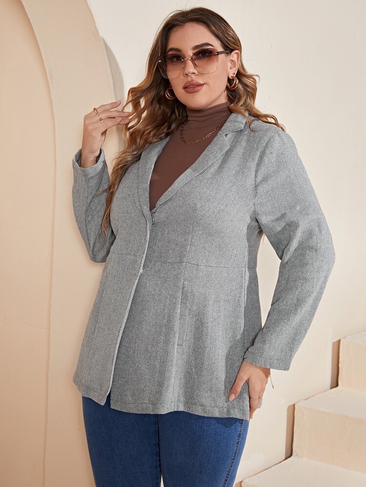 SHEIN Unity Abrigo de cuello con solapa - Gris - Añade 1