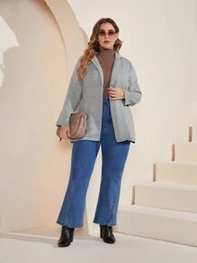 SHEIN Unity Plus Herringbone Lapel Collar Overcoat - Grey - View 3