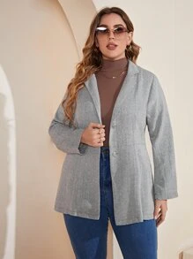 SHEIN Unity Plus Herringbone Lapel Collar Overcoat - Grey - View 5