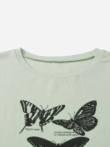大碼標語和蝴蝶圖案T恤 - 薄荷綠 - 查看 3