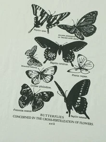 大碼標語和蝴蝶圖案T恤 - 薄荷綠 - 查看 4