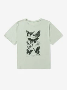 大碼標語和蝴蝶圖案T恤 - 薄荷綠 - 查看 5