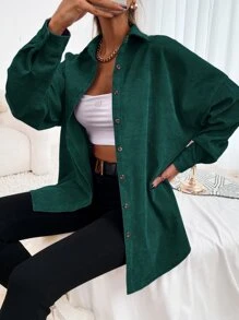 SHEIN Essnce Camisa de pana con botones, blusa de manga larga