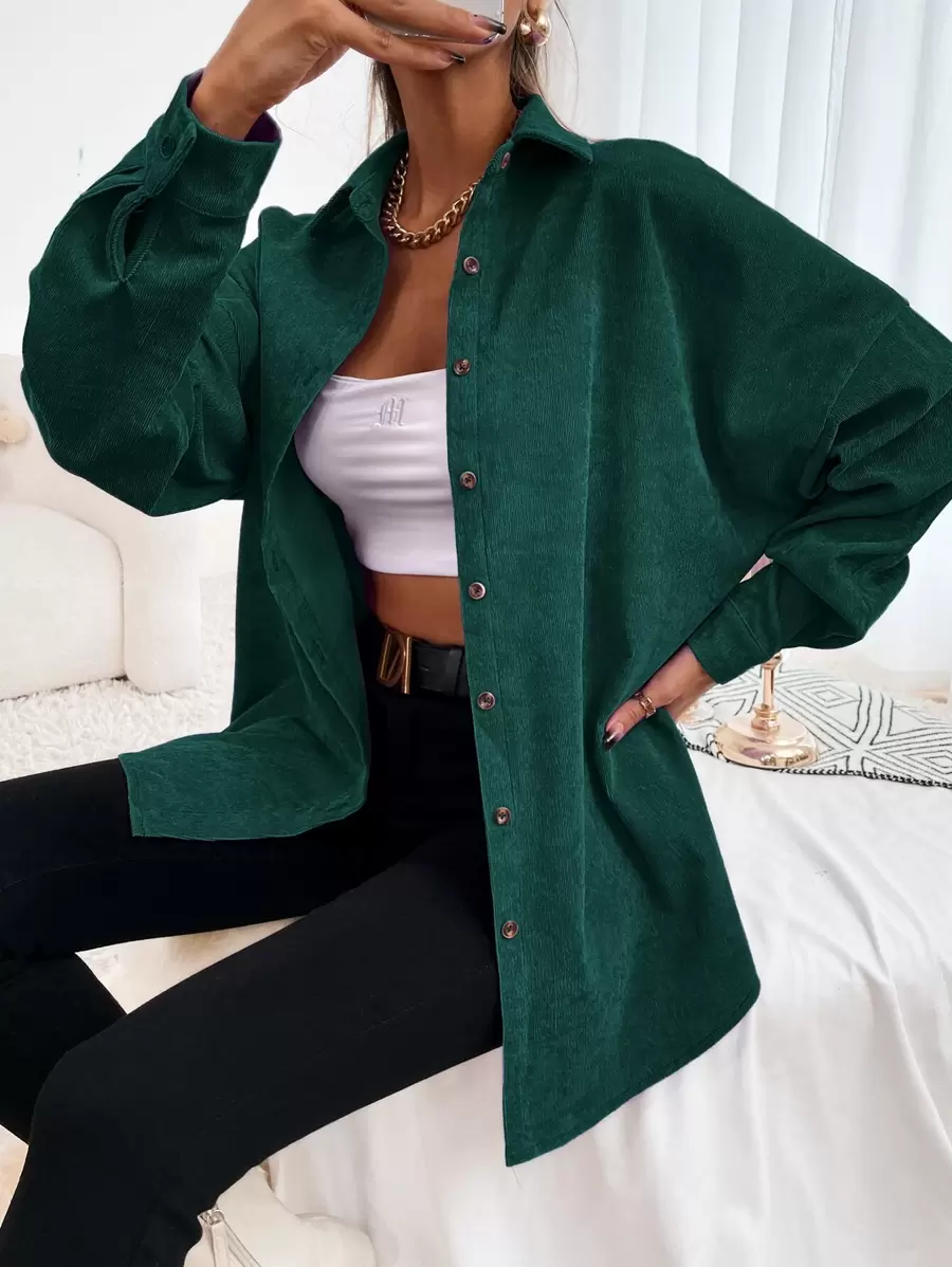 SHEIN Essnce Camisa de pana con botones, blusa de manga larga