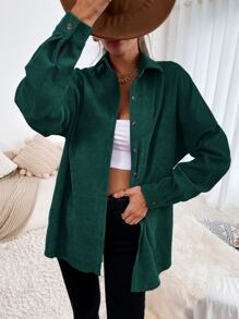 SHEIN Essnce Camisa de pana con botones, blusa de manga larga