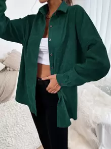 SHEIN Essnce Camisa de pana con botones, blusa de manga larga