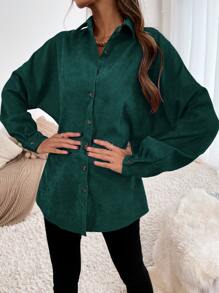 SHEIN Essnce Camisa de pana con botones, blusa de manga larga