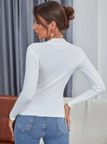 INAWLY Solid Funnel Neck Rib Knit Sweater,Long Sleeve Tops Knit Pullover Fall Winter Outfit
