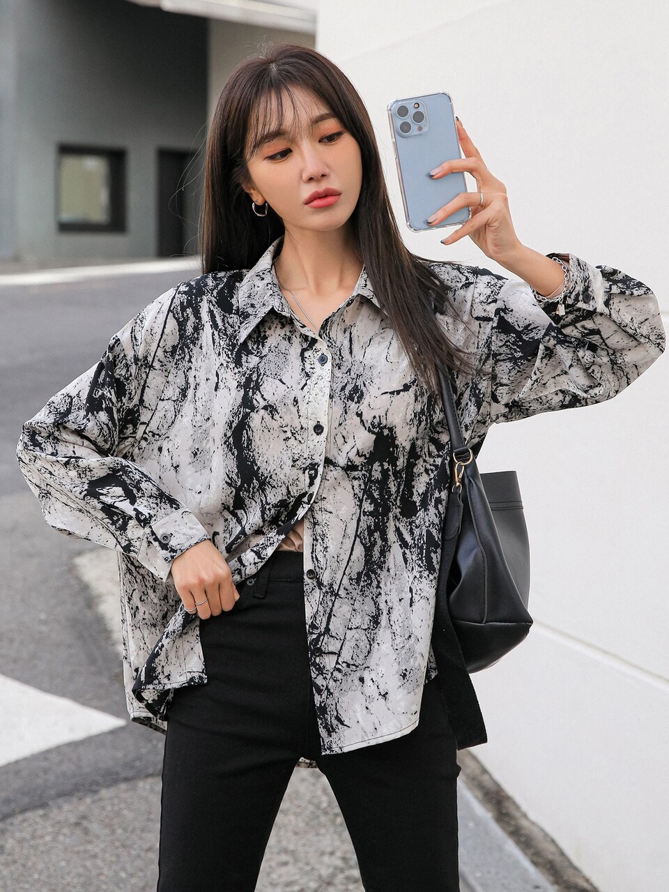 Marble Print Drop Shoulder Shirt