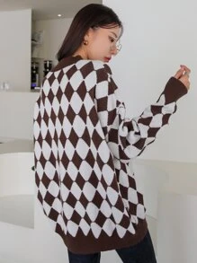 DAZY 菱形印花落肩袖套頭毛衣 - 彩色 - 查看 2