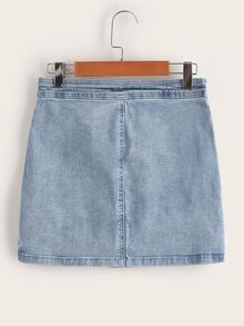 SHEIN Tied Backless Denim Tank Top & Skirt Set - Light Wash - View 3