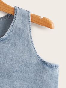SHEIN Tied Backless Denim Tank Top & Skirt Set - Light Wash - View 5