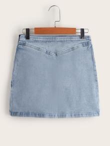 SHEIN Tied Backless Denim Tank Top & Skirt Set - Light Wash - View 6