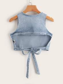 SHEIN Tied Backless Denim Tank Top & Skirt Set - Light Wash - View 10