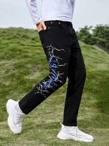 Manfinity Quần Jeans Nam Túi Lá thư - màu đen - Xem 1