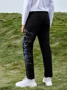 Manfinity Quần Jeans Nam Túi Lá thư - màu đen - Xem 2