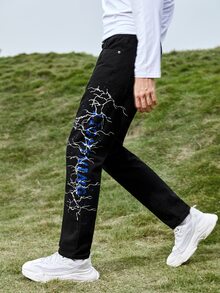 Manfinity Quần Jeans Nam Túi Lá thư - màu đen - Xem 3