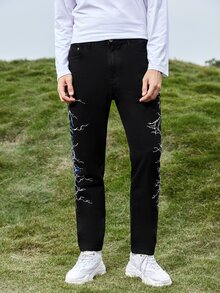 Manfinity Quần Jeans Nam Túi Lá thư - màu đen - Xem 5