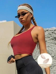 後工字背心運動背心上衣 - 酒紅色 - 查看 1