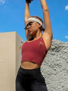 後工字背心運動背心上衣 - 酒紅色 - 查看 5