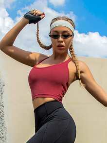 後工字背心運動背心上衣 - 酒紅色 - 查看 6