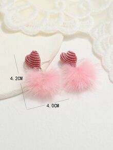 愛心裝飾小絨球耳墜 - 粉色 - 查看 2
