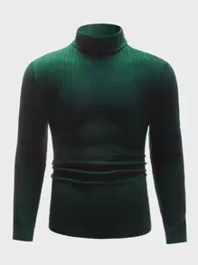 GENTILAND Top tejido de canalé de cuello alto - Verde Oscuro - Ver 1