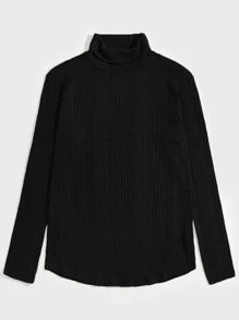 Manfinity VCAY Hombres Camiseta de cuello tortuga tejida de canalé - Negro - Ver 1