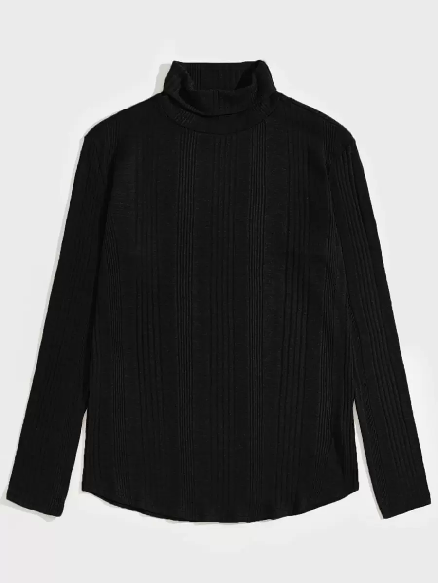 Manfinity VCAY Hombres Camiseta de cuello tortuga tejida de canalé - Negro - Ver 1